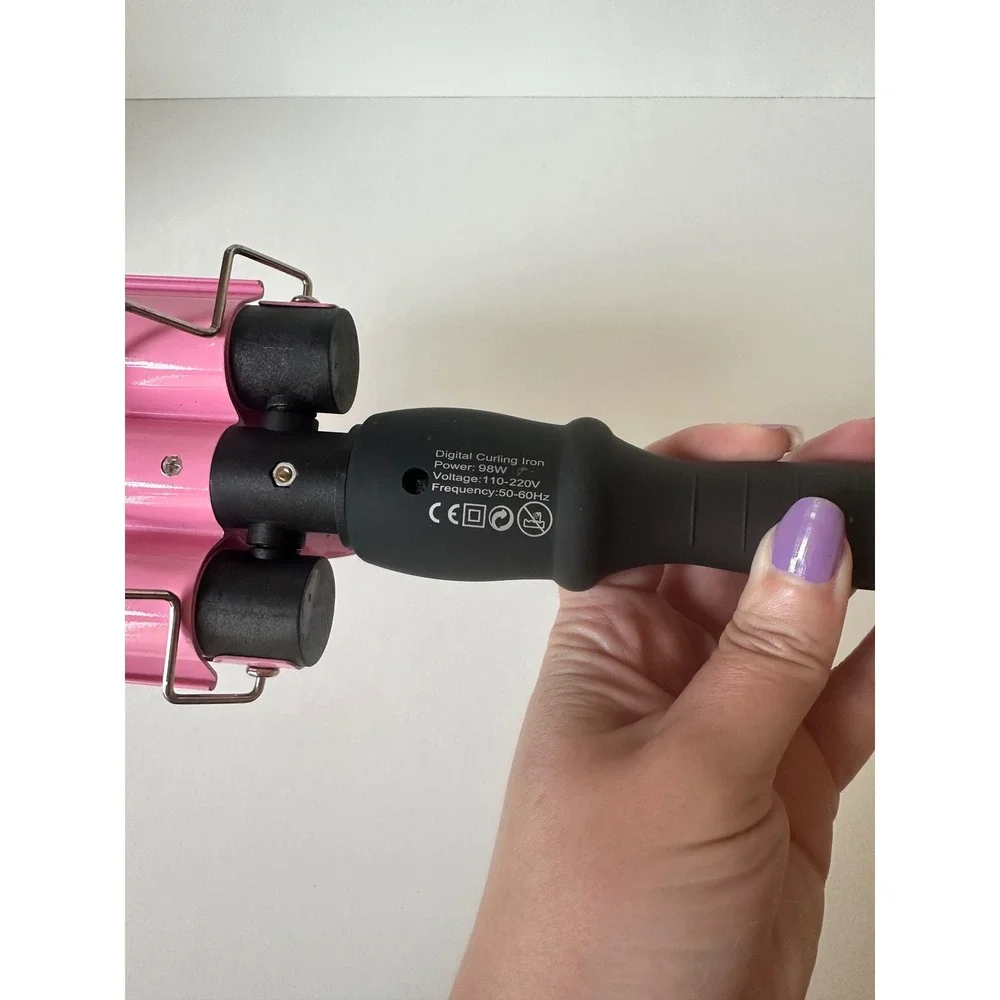 Pink 3 Barrel Hair Waver Digital Ceramic Beach Waves Curling Iron Alure 25mm 1in